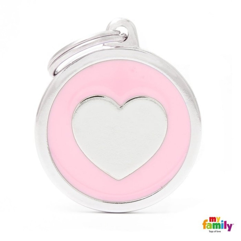 Mdaille pour chiens - Classic Grand Rond Rose Coeur