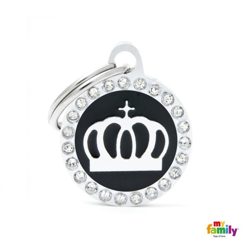 Mdaille pour chiens Glam - Couronne Cercle Noir Strass