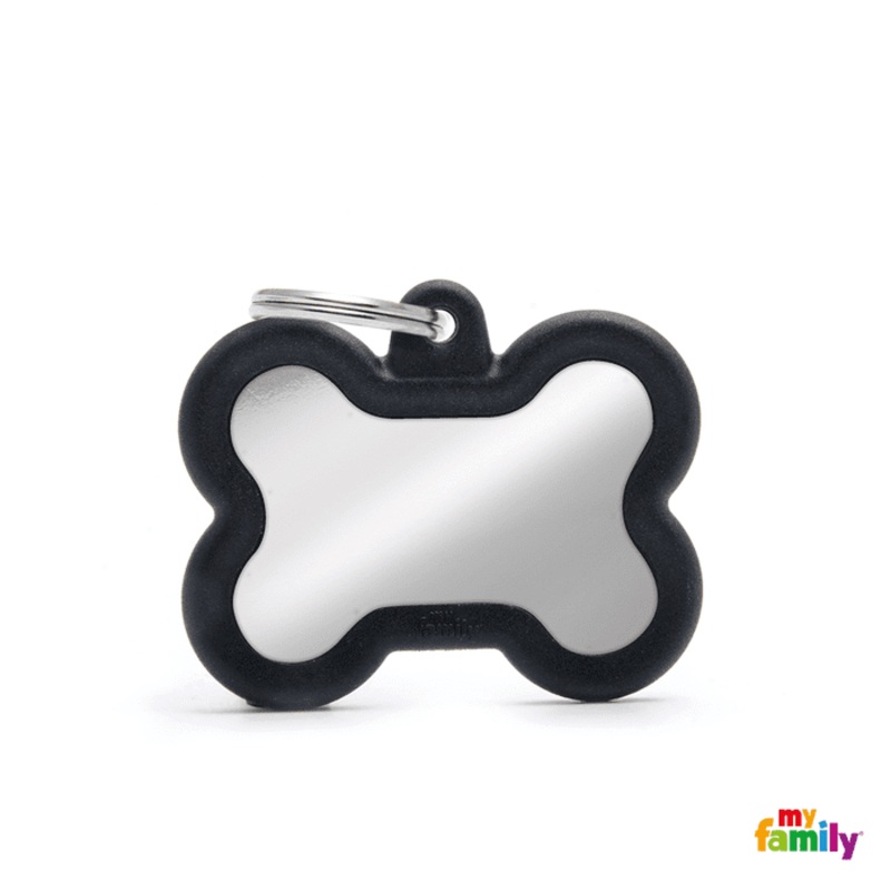 Mdaille pour chiens - Myfamily Hushtag Os Laiton Chrom Gomme Noire