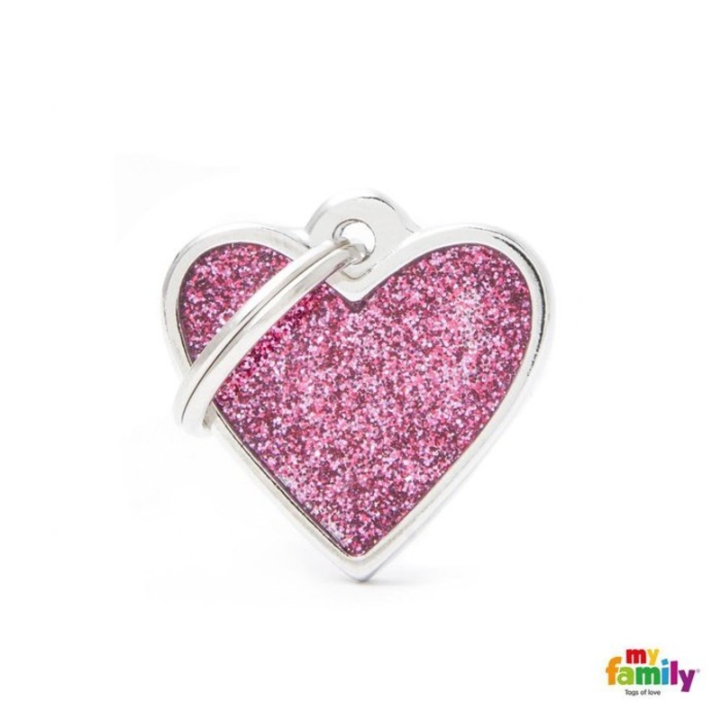 Mdaille pour chiens - Shine Coeur Petit Glitter Rose