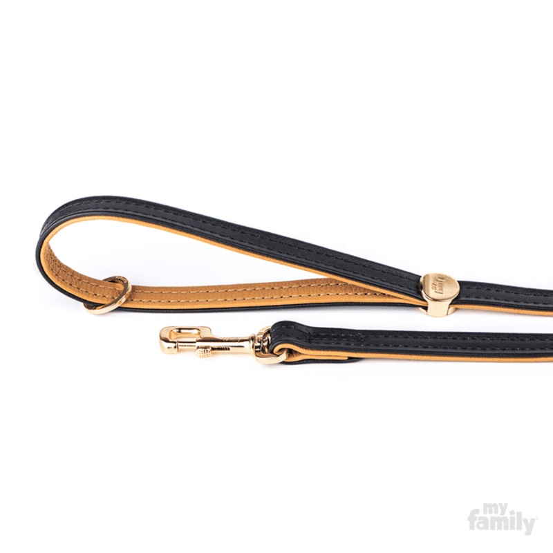 Laisse en cuir noir plaqu or 24k - Hermitage