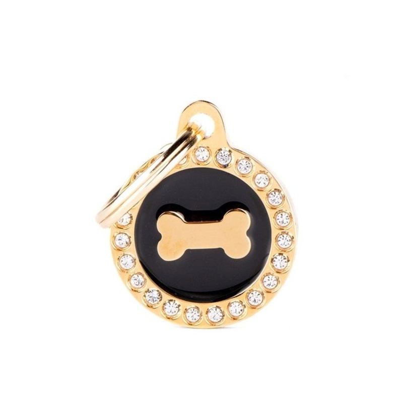 Mdaille pour chiens - Collection Glam Dore Os Cercle Noir Strass