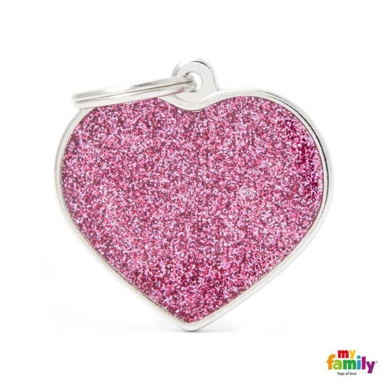 Mdaille pour chiens - Shine Grand Coeur Glitter rose