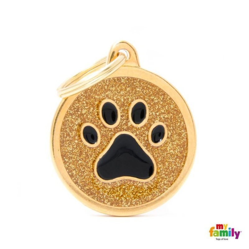 Mdaille pour chiens - Shine Grand Rond Patte Noir Et Or