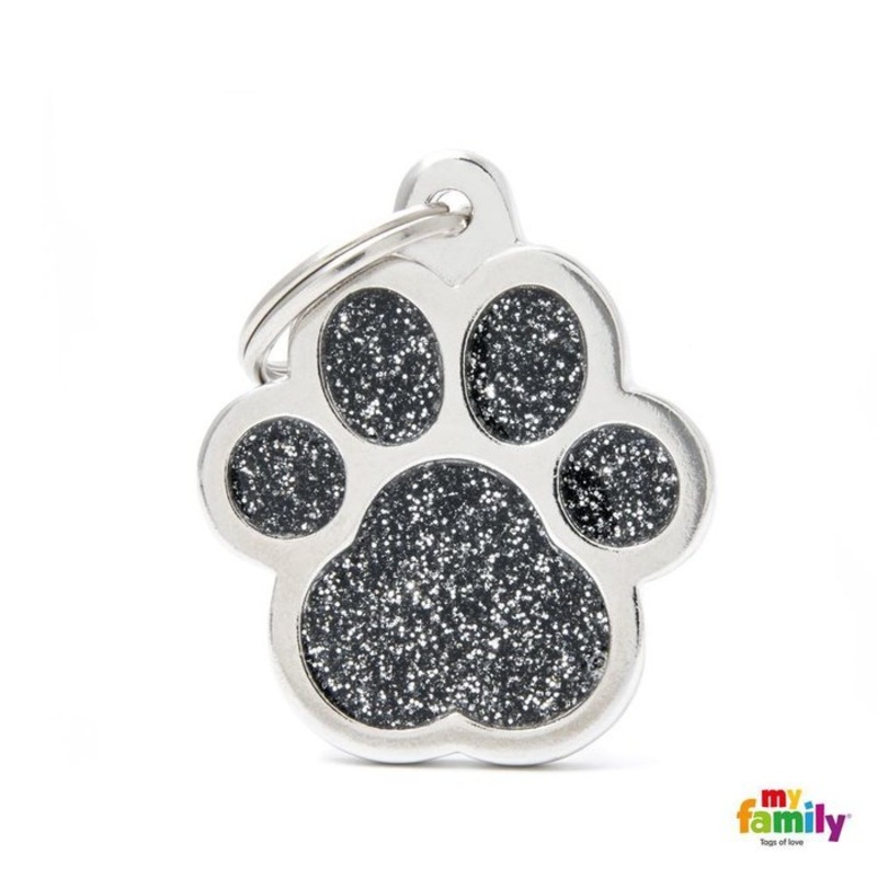 Mdaille pour chiens - Shine Grosse Patte Glitter Noir