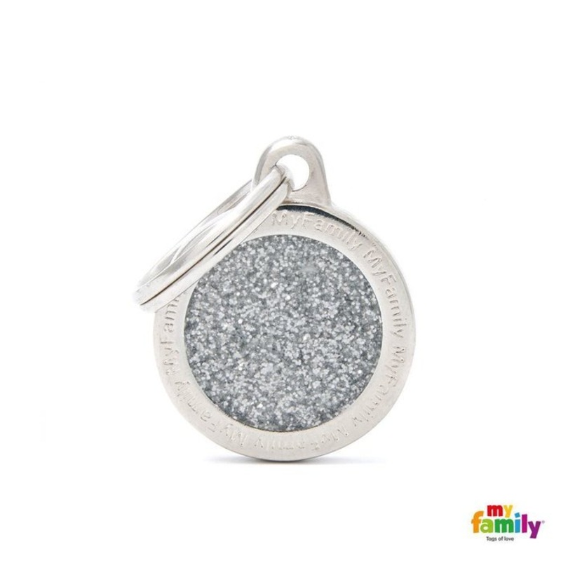 Mdaille pour chiens - Shine Petit Rond Glitter gris