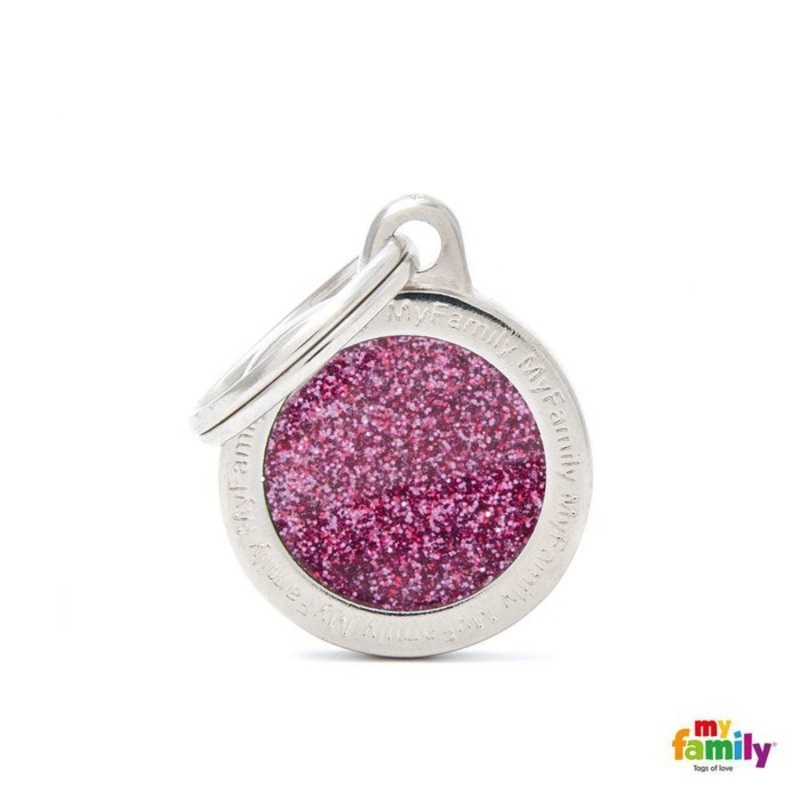 Mdaille pour chiens - Shine Petit Rond Glitter rose
