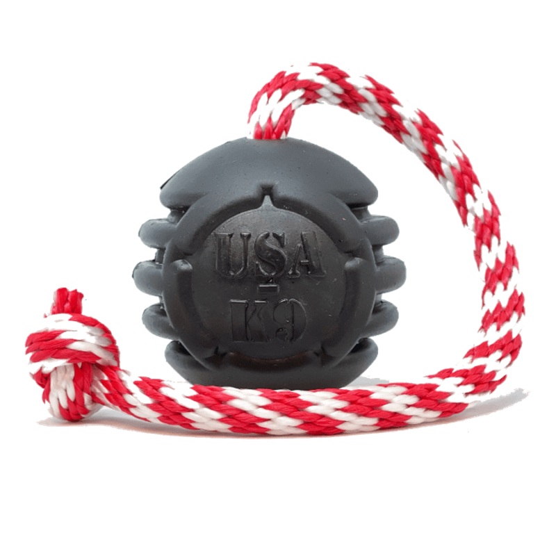 Balle avec corde et distributrice de gteries en caoutchouc durable - Noir