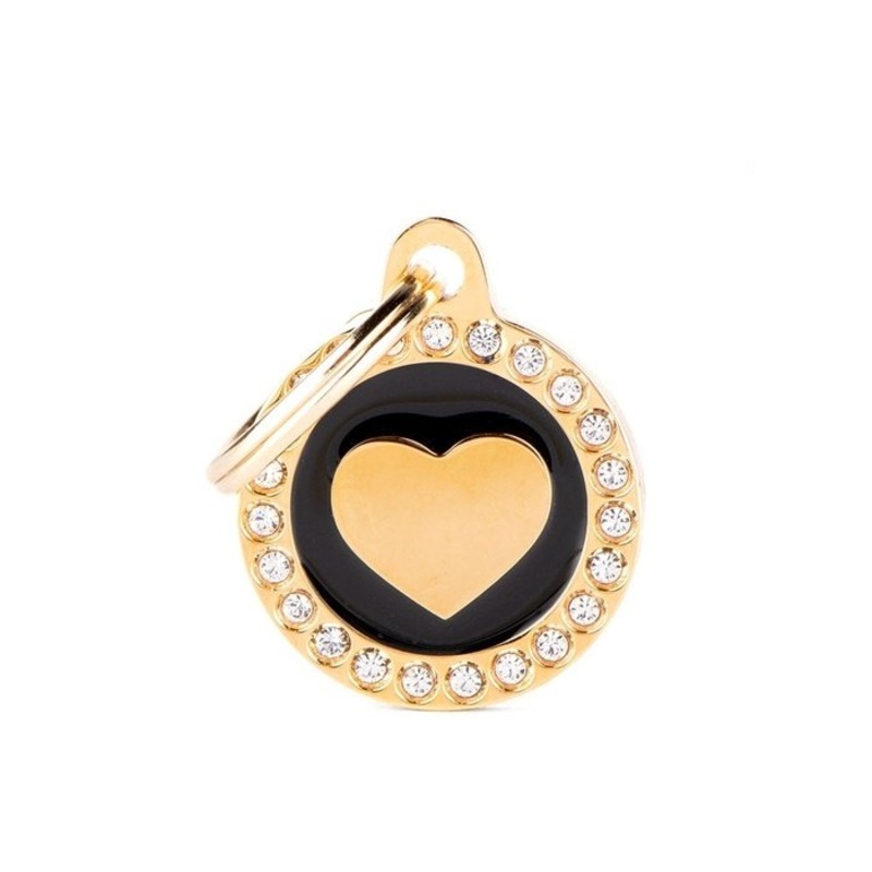 Mdaille pour chiens - Collection Glam Dore Cur Cercle Noir Strass