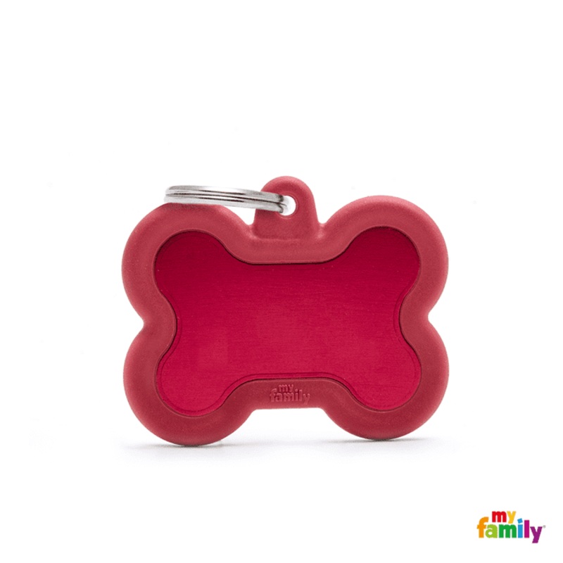 Mdaille pour chiens - Myfamily Hushtag Os Aluminum Rouge