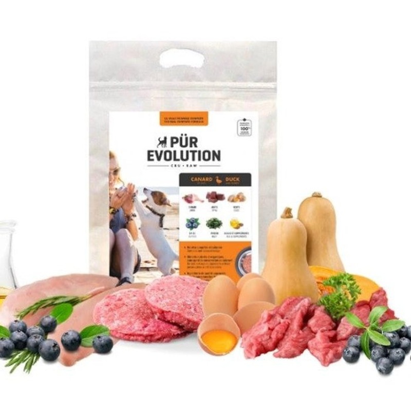 PR Evolution chiens adultes & chiots - CANARD et BAIES - Cru congel en magasin seulement