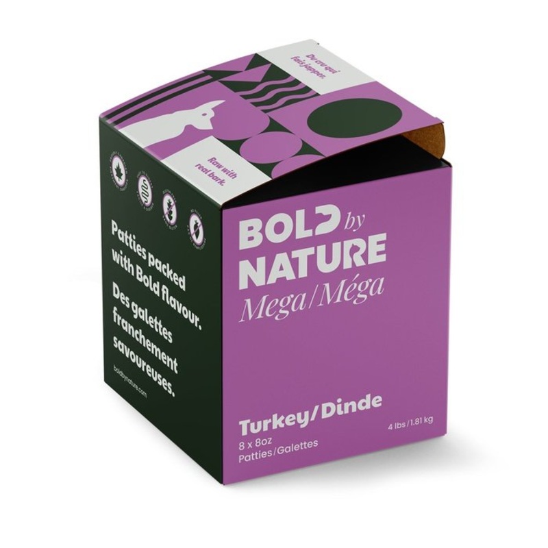 Nourriture cru congel pour chiens Bold Mega Dinde