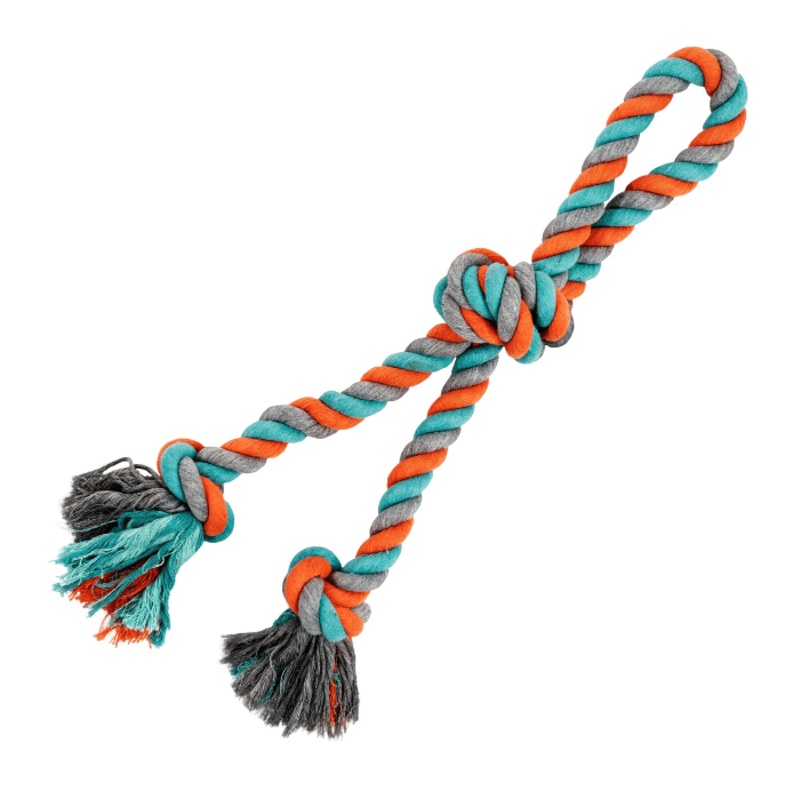 Jouet De Corde Pour Chien, Double Avec 3 Noeuds Orange Et Bleu 23.5"