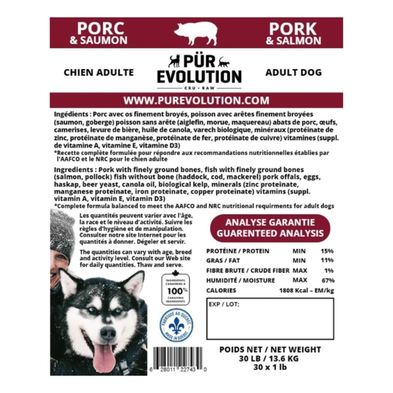 PR Evolution chien adulte - PORC et SAUMON - Cru congel en magasin seulement