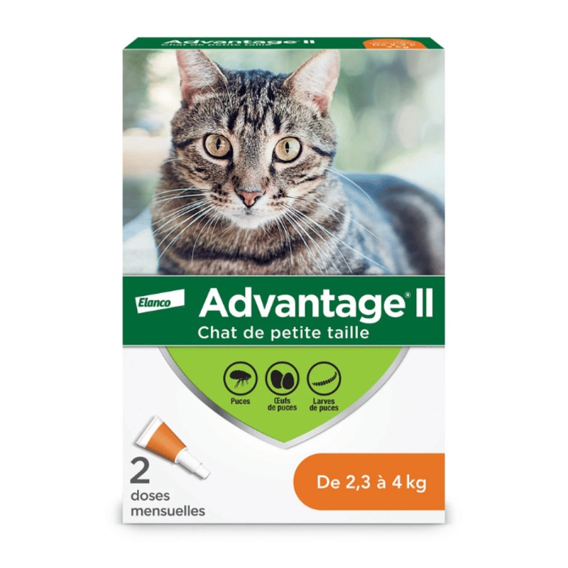 Advantage II traitement topique mensuel contre les puces, pour chats 2 doses