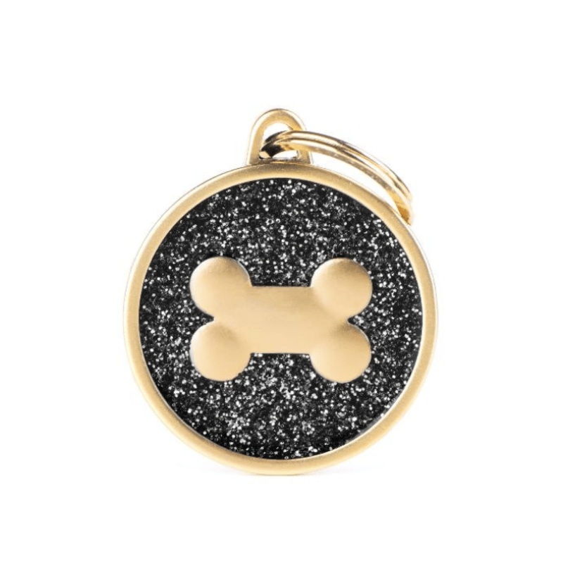 Mdaille pour chiens - Shine Cercle os Glitter Or satin