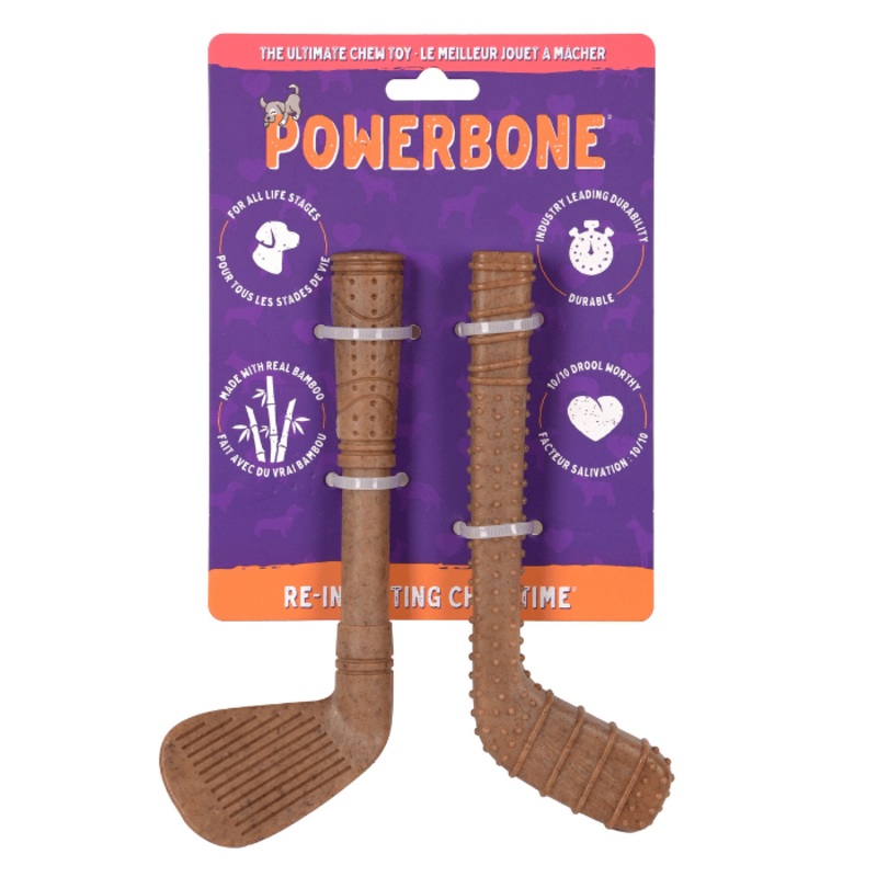 Powerbone Jouet  Mcher Pour Chien, Nylon & Bambou - Duo Mini Btons De Golf Et De Hockey 7"