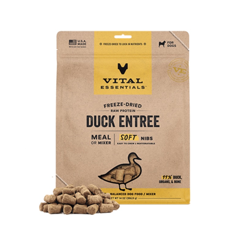 Vital Essentials  Repas ou Mlange de Bouches Tendres  base de Protines Crues Lyophilises : Canard, 14 oz