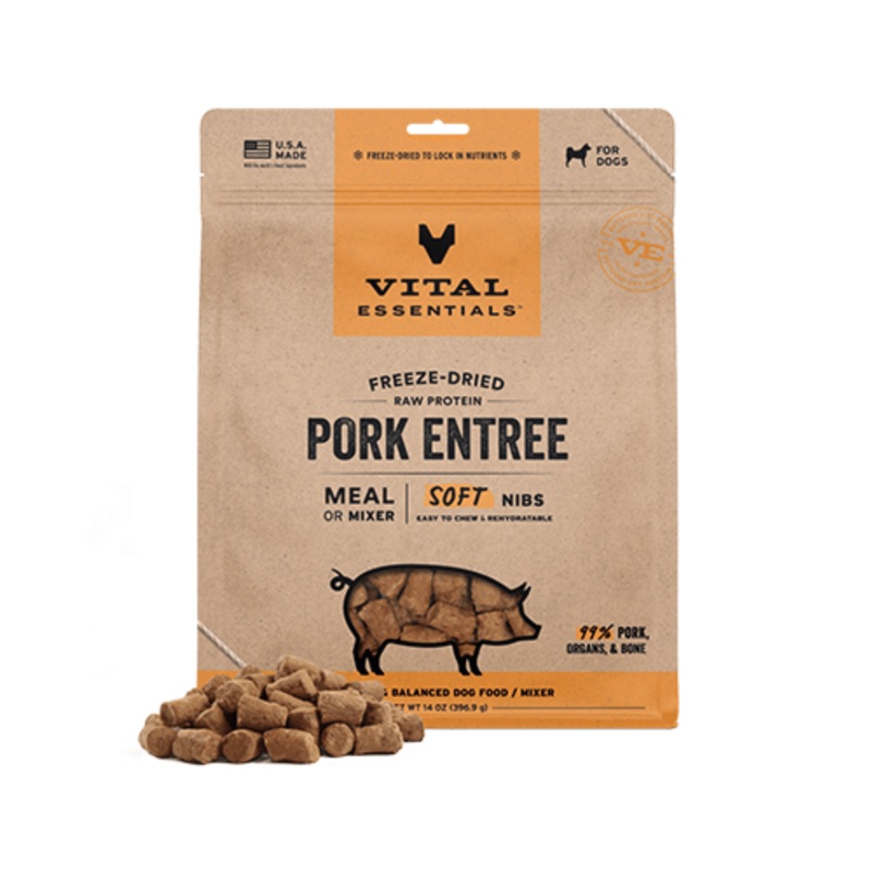 Vital Essentials  Repas ou Mlange de Bouches Tendres  base de Protines Crues Lyophilises : Porc, 14 oz