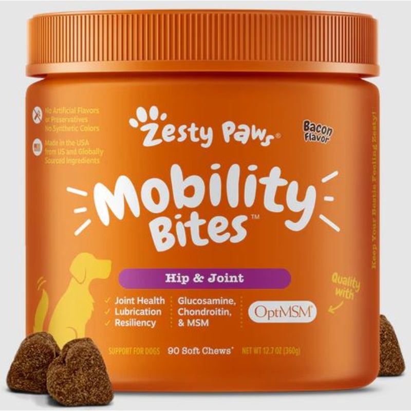 Hip & Joint Mobility Bites Bacon Flavor Soft Chews For Dogs - Jar