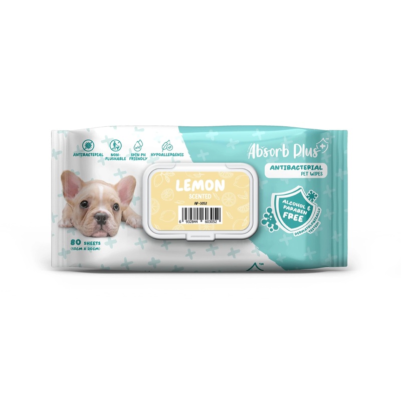 Antibacterial Pet Wipes Lemon Scented 80 sheets