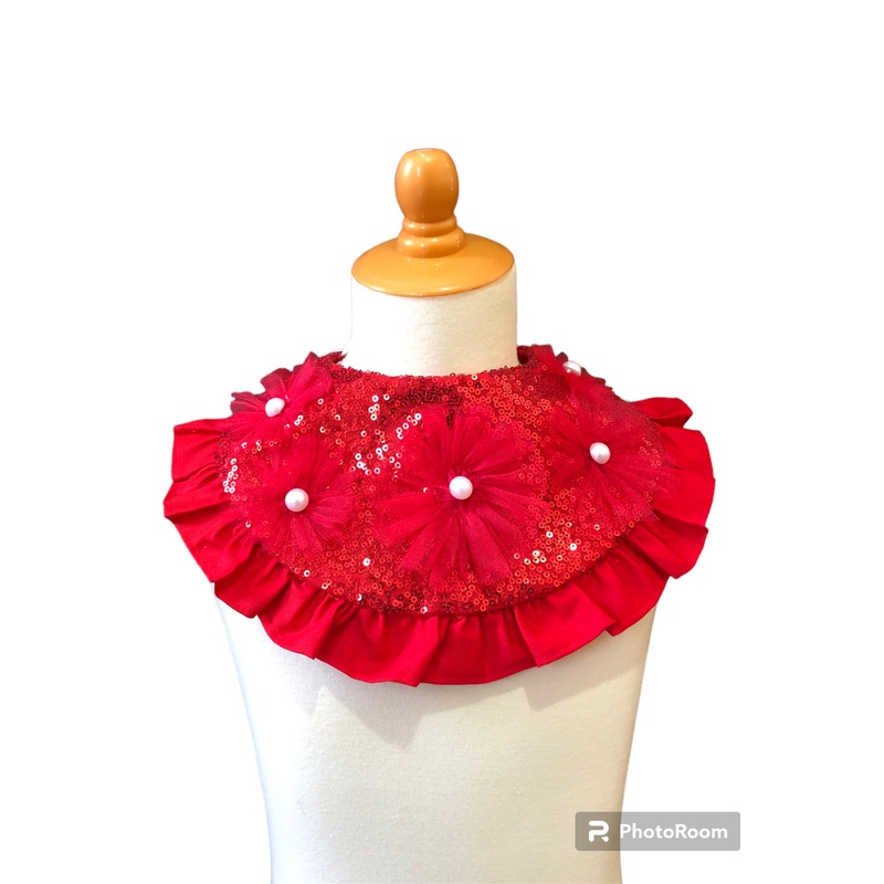 Red Frill With Pearl Bib For Pets
