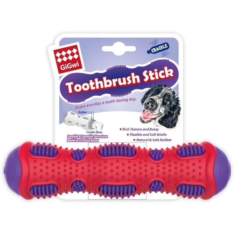 Toothbrush Stick Rubber Dental Chew With Crackle Sound Dog Toy