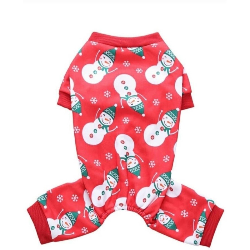 Christmas Jumpsuit For Pets - Red Snowman Motif