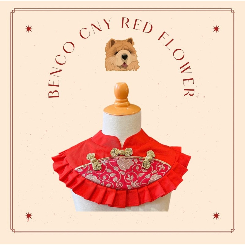 CNY Red Flower Rose Button Shirt Bib For Pets
