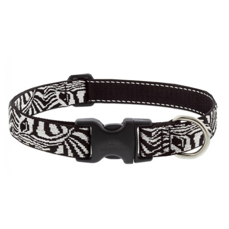 Lupine Adjustable Dog Collar 1" Wide X 16"-28" Neck Size Zebras