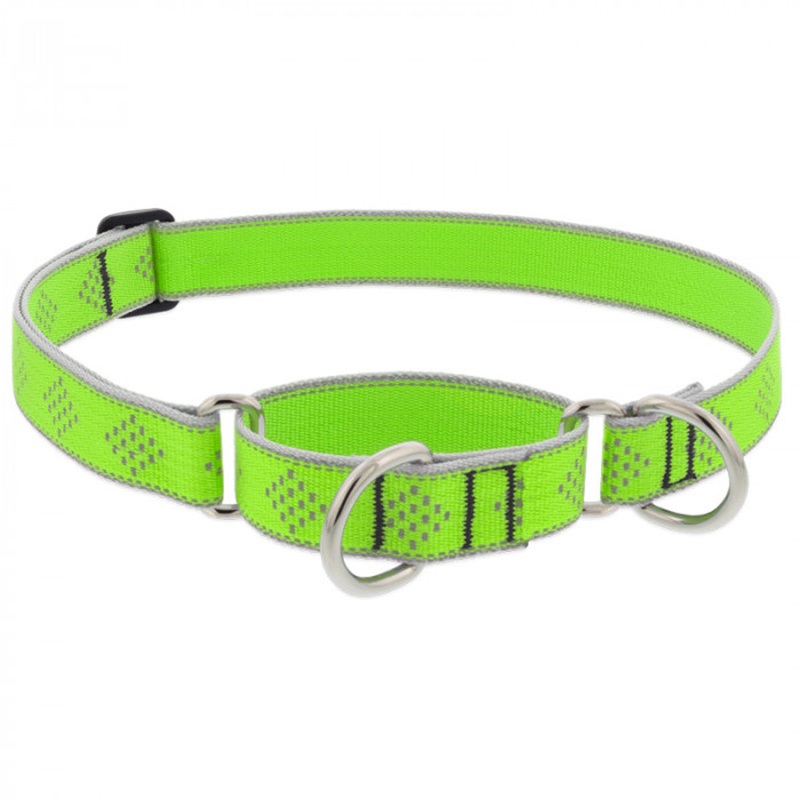 Lupine Dog Collar Martingale 1" Wide X 15"-22" Neck Size Green Diamond