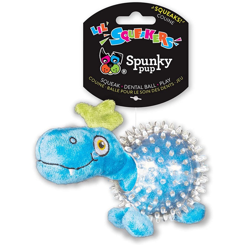 Spunky Pup Dino In Clear Spiky Ball Dog Toy