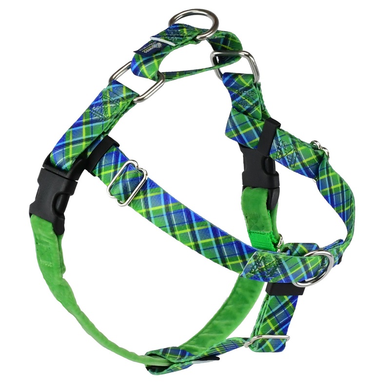 2 Hounds Design Freedom No-Pull Harness 1" Medium Electric Glow Green Plaid