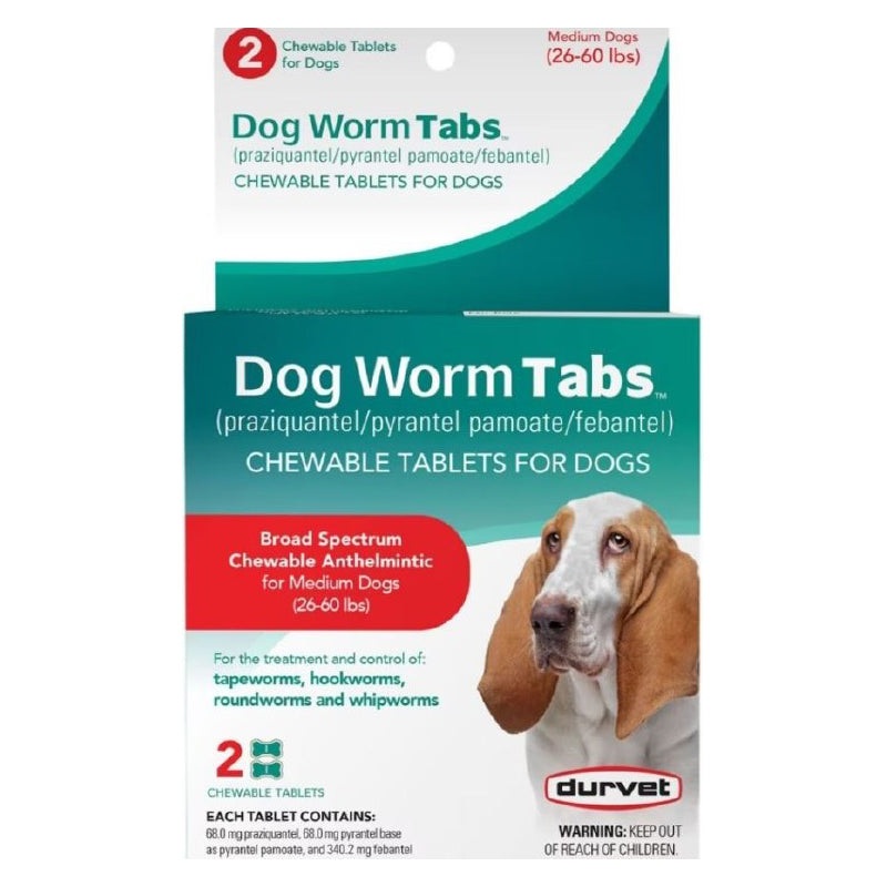 Durvet Dog Worm Tabs Medium Dog 26-60lb 2ct