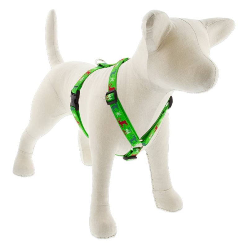 Lupine Holiday Designs Roman 3/4" Wide 14"-24" Girth Size Happy Holidays Green Dog Harness