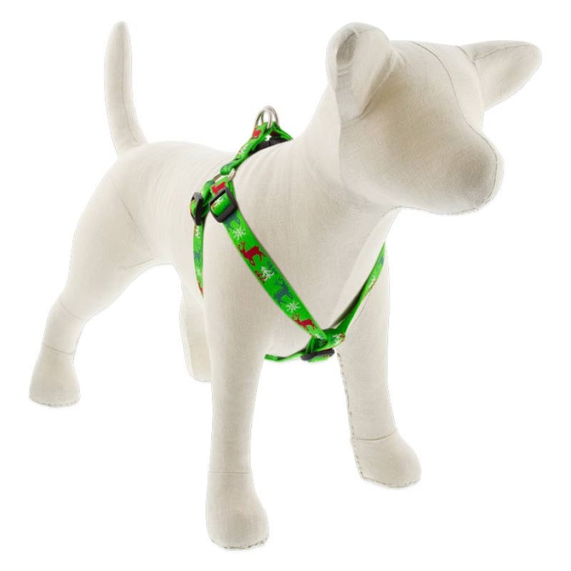 Lupine Holiday Designs Step In 3/4" Wide 20"-30" Girth Size Happy Holidays Green Dog Harness