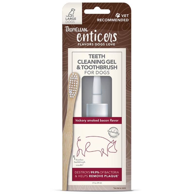 Tropiclean Enticers Teeth Cleaning Gel With Brush Bacon Flavor For Large Dogs 2oz