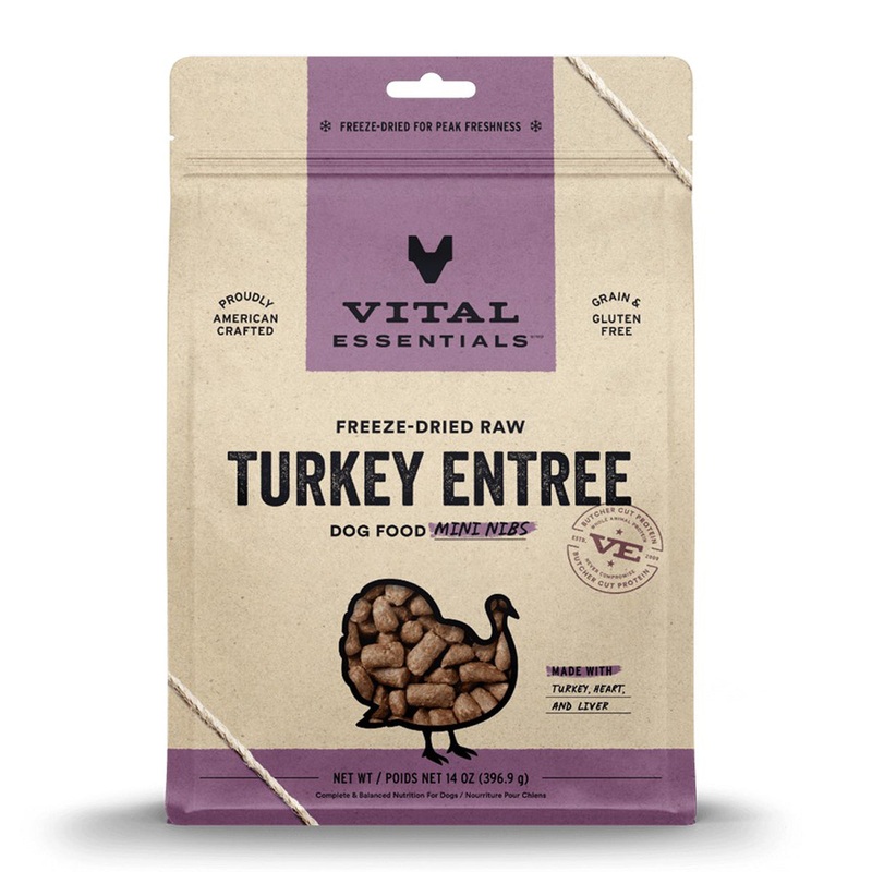 Vital Essentials Freeze-Dried Raw Turkey Entree Dog Food Mini Nibs 14oz
