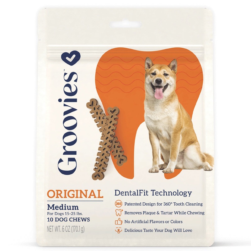 King Wholesale Groovies Dog Dental Chews 6oz Medium For Dogs 15-25 lb