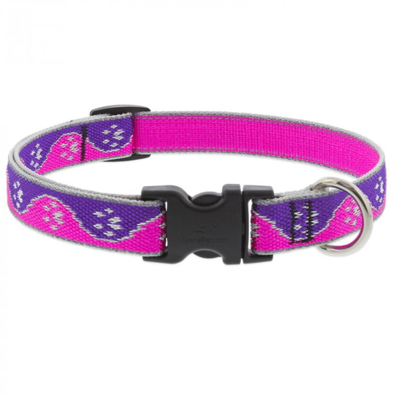 Lupine Adjustable Dog Collar 3/4" Wide X 9"-14" Neck Size High Lights Pink Paws