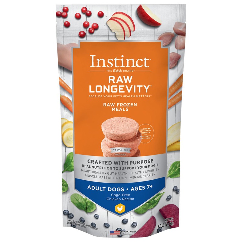 Instinct Raw Longevity Frozen Patties Cage-Free Chicken for Adults Ages 7+ Dog Food 6lb