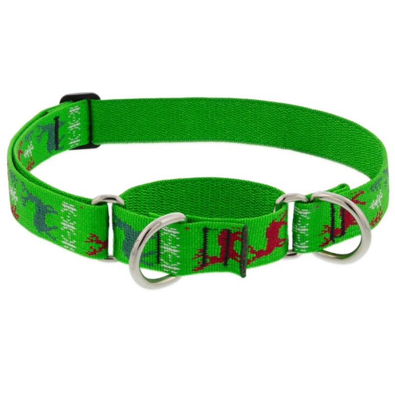 Lupine Martingale Training Dog Collar 1" Wide 15"-22" Neck Size Happy Holidays Green