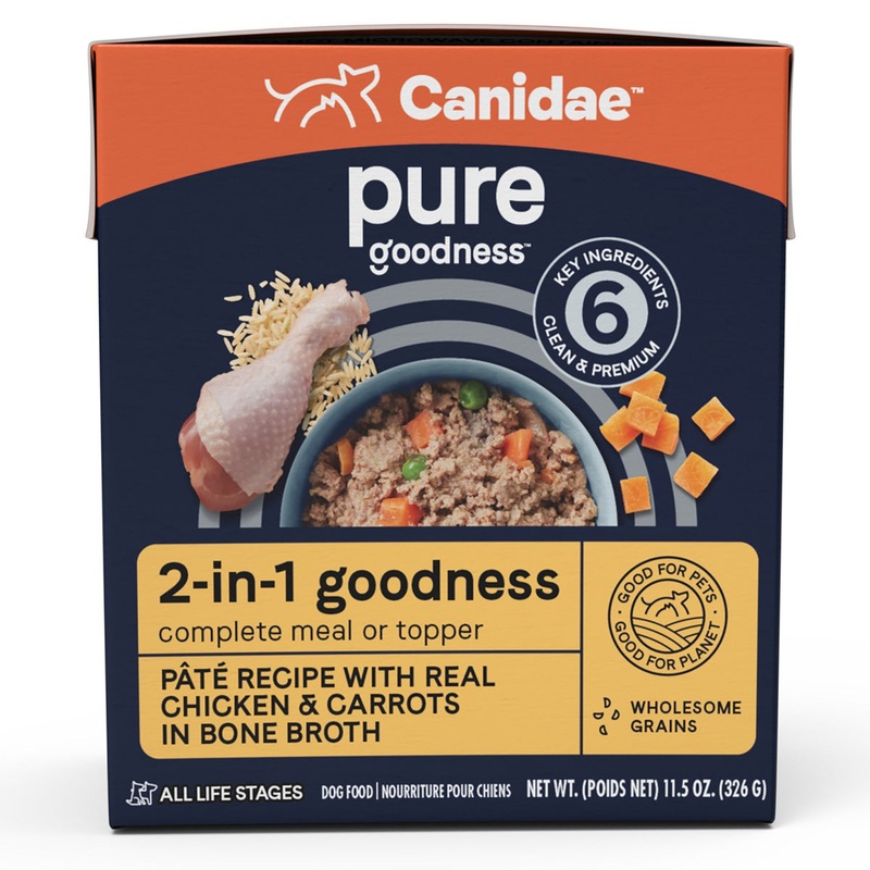 Canidae Pure 2-in-1 Goodness Pate Chicken Carrots Bone Broth Wet Dog Food 11.5oz