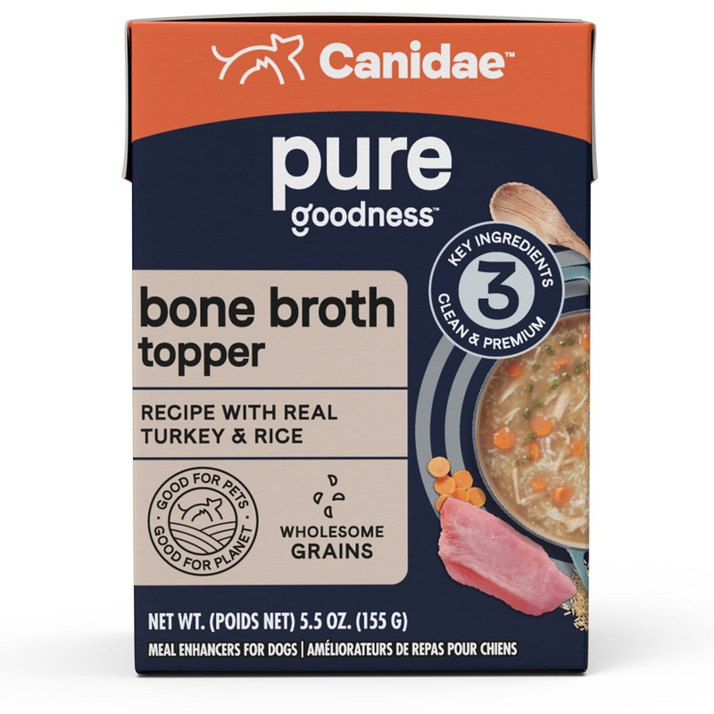 Canidae Pure Turkey Bone Broth Rice Topper Wet Dog Treats 5.5oz