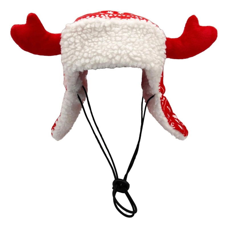 Huxley and Kent Red Fairisle Antler Hat for Dogs M