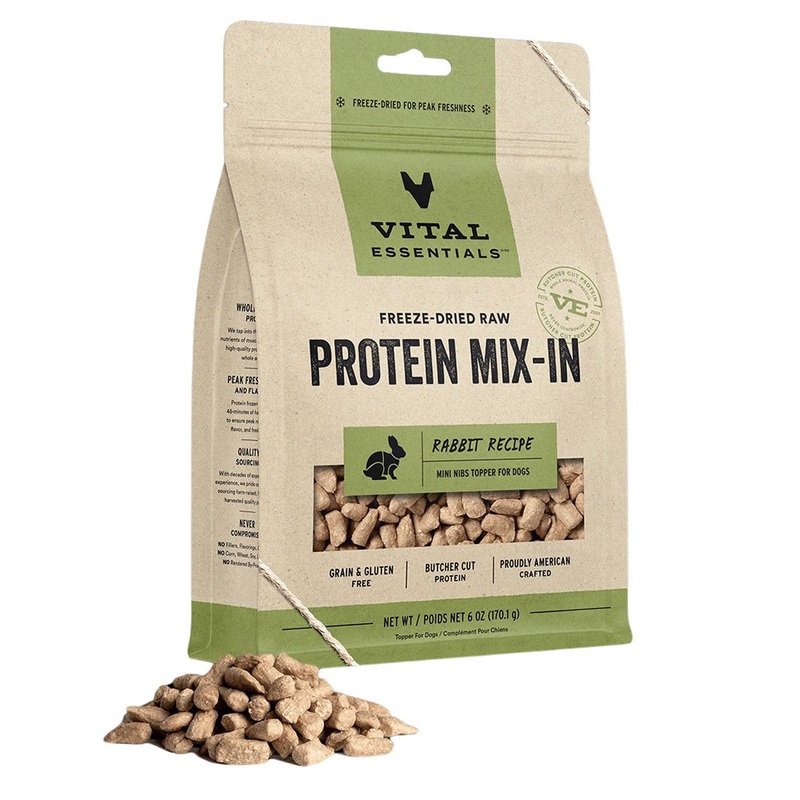 Vital Essentials Freeze Dried Rabbit Mini Nibs Mixin Protein Topper Dog Food 6oz