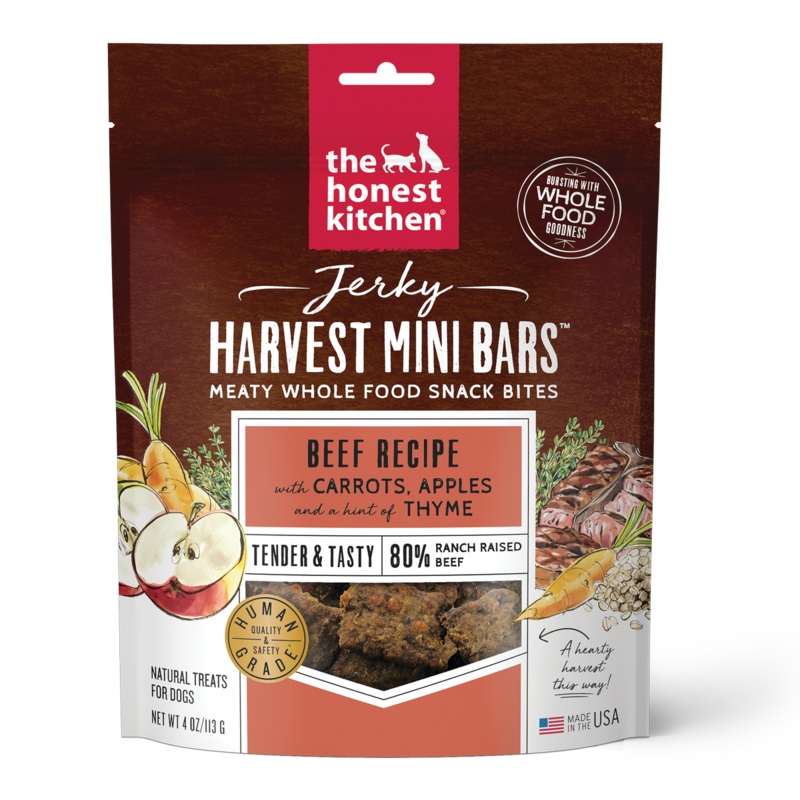 Honest Kitchen Jerky Harvest Mini Bars Beef Dog Treats 4Oz