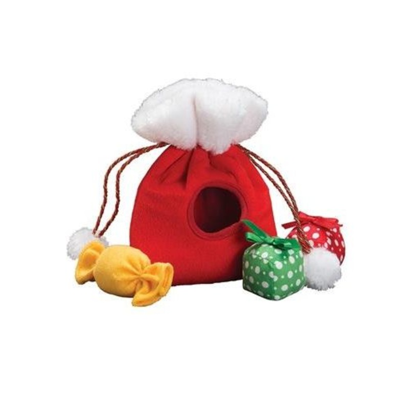 Patchwork Pet Santa Bag with Presents & Candy 10" Dog Toy