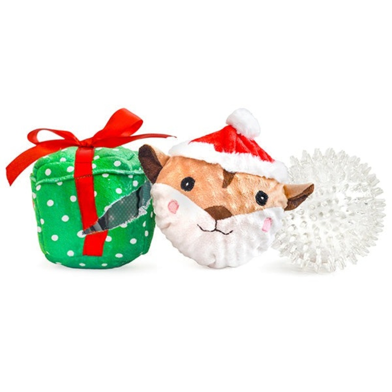 Patchwork Pet Squirrel In Present Prickle Ball 5" Dog Toy