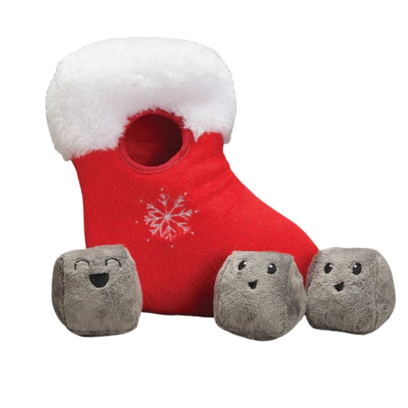 Patchwork Pet Stocking With Coal 10" Dog Toy